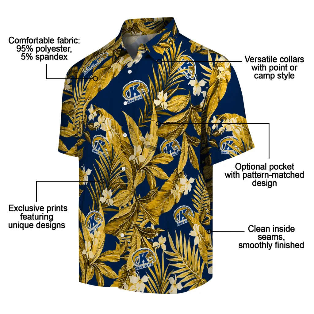Kent State Golden Flashes Hawaiian Shirt - Palm Leaves kent state golden flashes palm leaves navy blue hawaiian shirts new arrival