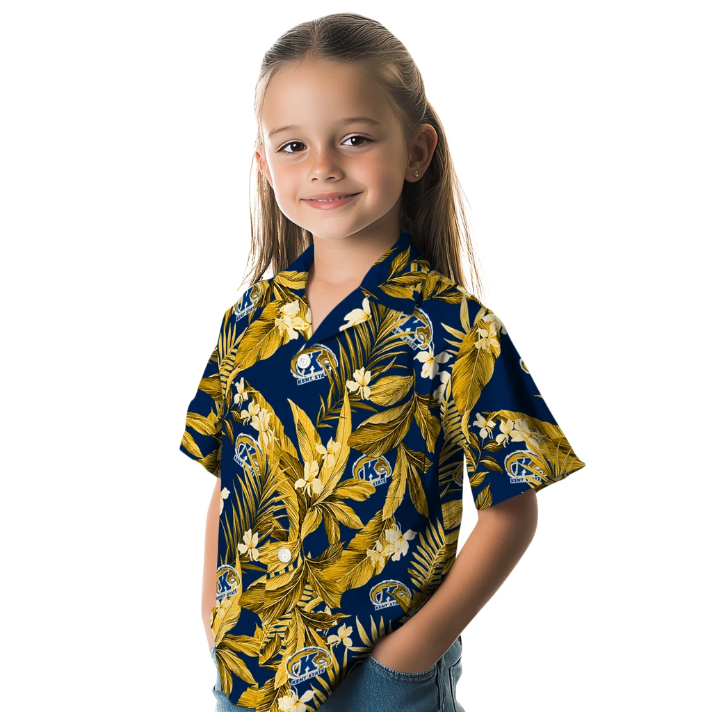 Kent State Golden Flashes Hawaiian Shirt - Palm Leaves kent state golden flashes palm leaves navy blue hawaiian shirts premium grade