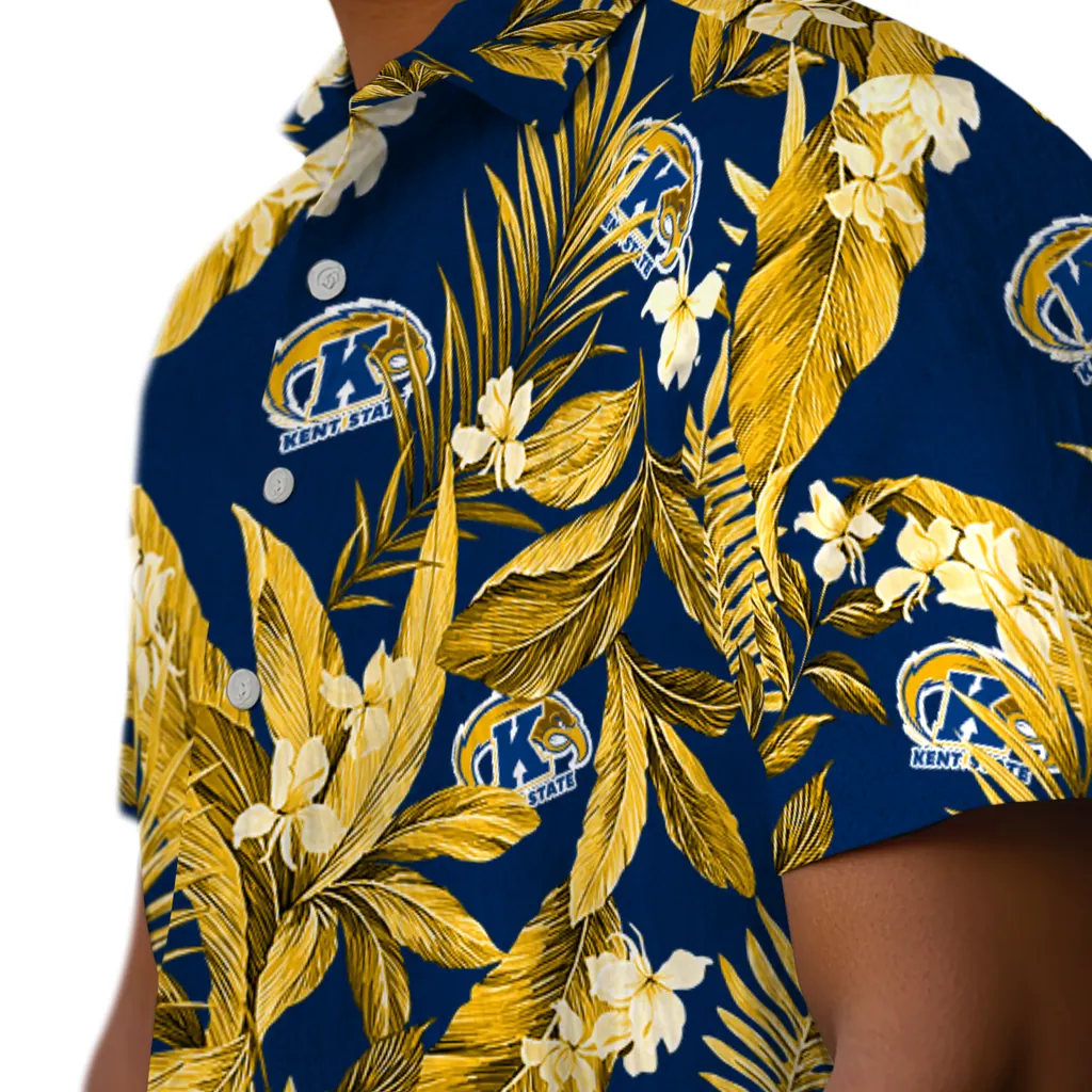 Kent State Golden Flashes Hawaiian Shirt - Palm Leaves kent state golden flashes palm leaves navy blue hawaiian shirts trendy