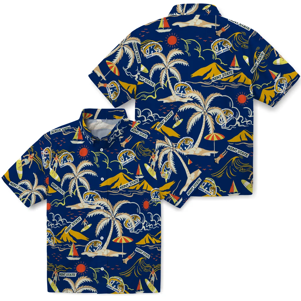 Kent State Golden Flashes Hawaiian Shirt - Palm Tree Island kent state golden flashes palm tree island navy blue hawaiian shirts high quality