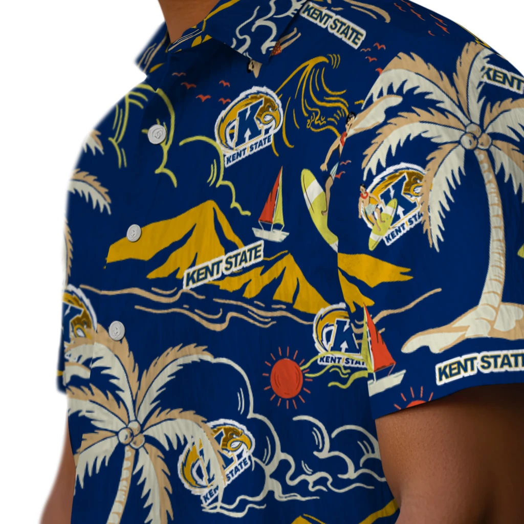 Kent State Golden Flashes Hawaiian Shirt - Palm Tree Island kent state golden flashes palm tree island navy blue hawaiian shirts trendy