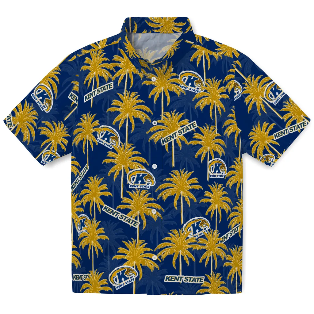 Kent State Golden Flashes Hawaiian Shirt - Palm Tree Motif kent state golden flashes palm grove navy blue hawaiian shirts best selling