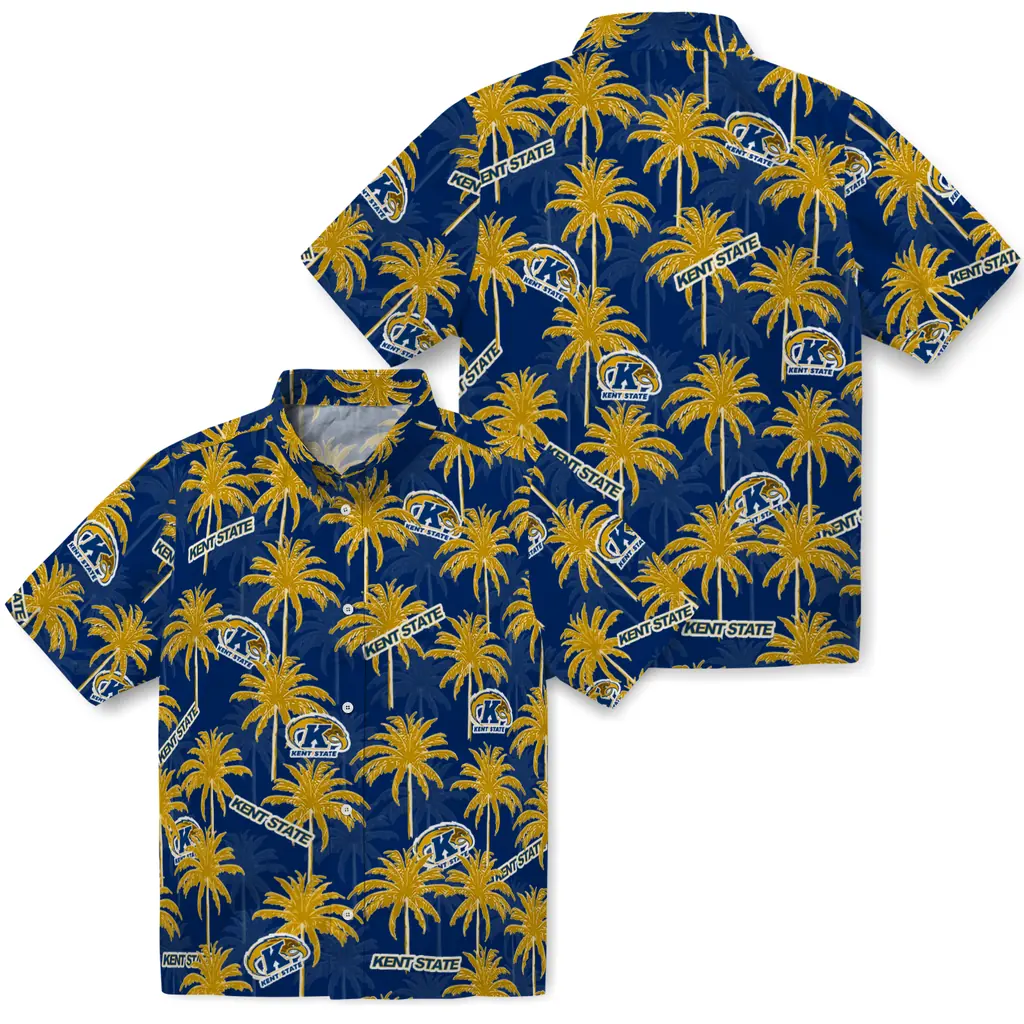 Kent State Golden Flashes Hawaiian Shirt - Palm Tree Motif kent state golden flashes palm grove navy blue hawaiian shirts high quality