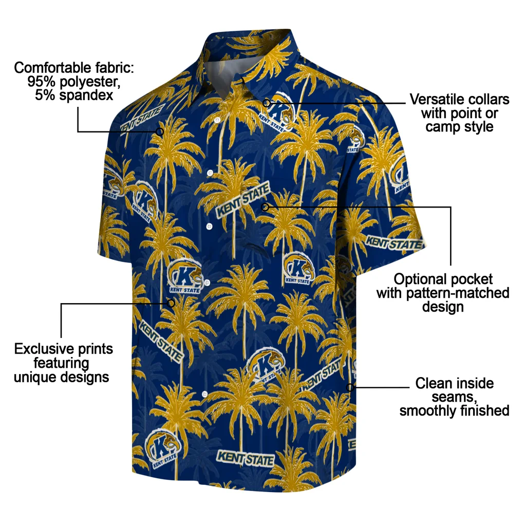 Kent State Golden Flashes Hawaiian Shirt - Palm Tree Motif kent state golden flashes palm grove navy blue hawaiian shirts new arrival