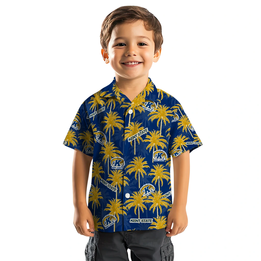 Kent State Golden Flashes Hawaiian Shirt - Palm Tree Motif kent state golden flashes palm grove navy blue hawaiian shirts top rated