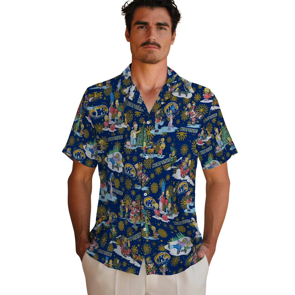 Kent State Golden Flashes Hawaiian Shirt - Simpsons Christmas kent state golden flashes simpsons christmas navy blue hawaiian shirts fashion forward