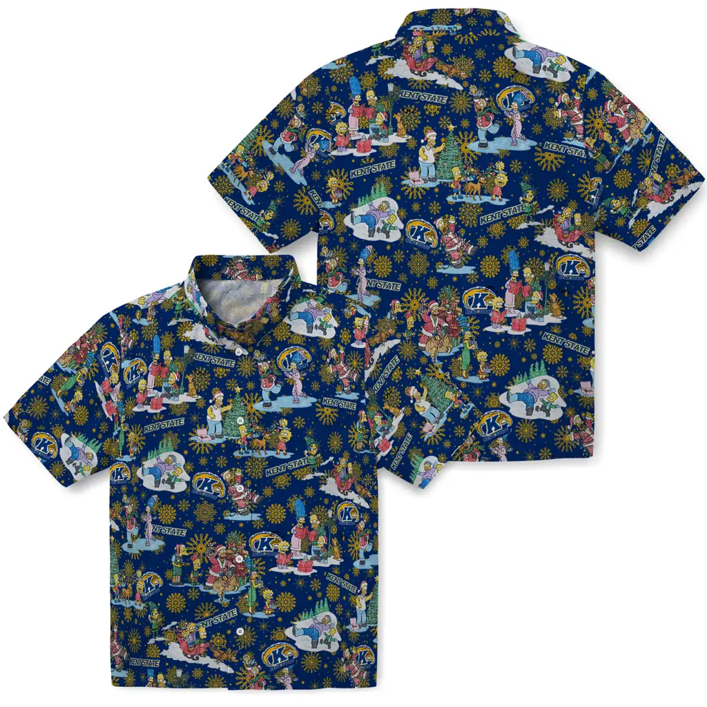 Kent State Golden Flashes Hawaiian Shirt - Simpsons Christmas kent state golden flashes simpsons christmas navy blue hawaiian shirts high quality