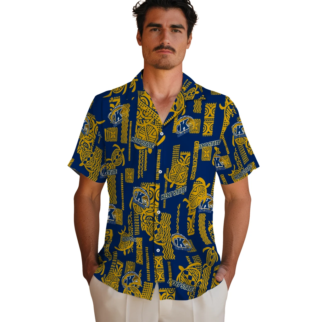 Kent State Golden Flashes Hawaiian Shirt - Turtle Lines kent state golden flashes turtle lines navy blue hawaiian shirts fashion forward