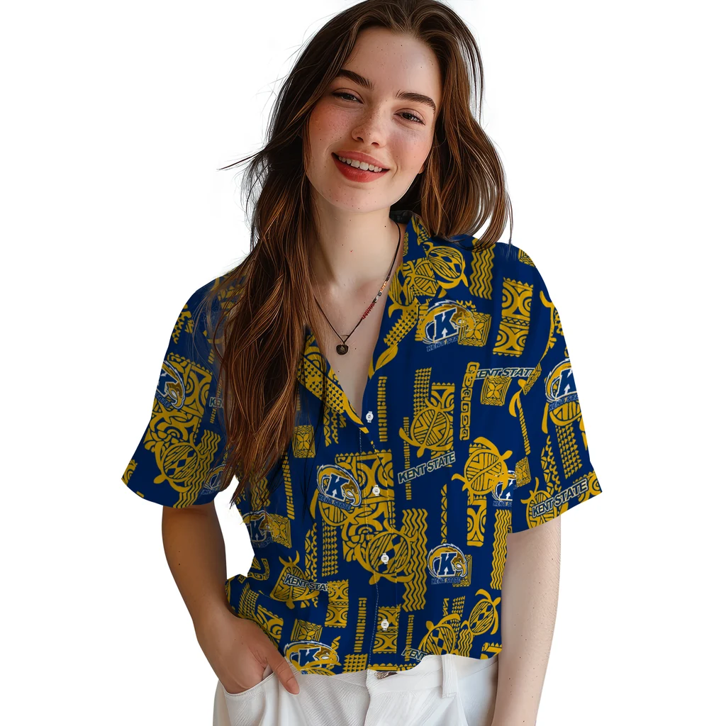 Kent State Golden Flashes Hawaiian Shirt - Turtle Lines kent state golden flashes turtle lines navy blue hawaiian shirts latest model