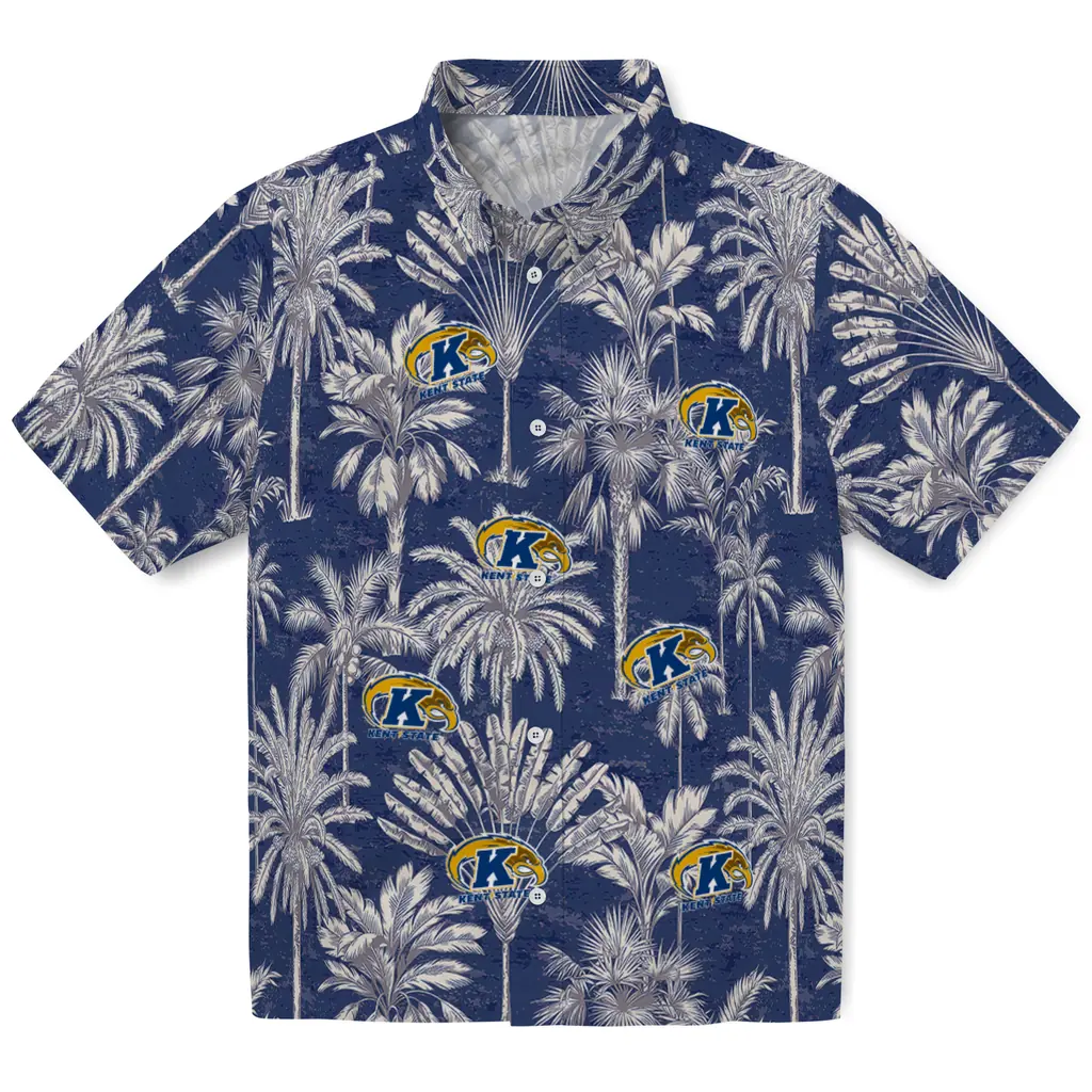 Kent State Golden Flashes Hawaiian Shirt - Vintage Palm Tree kent state golden flashes palm shadows navy blue hawaiian shirts best selling