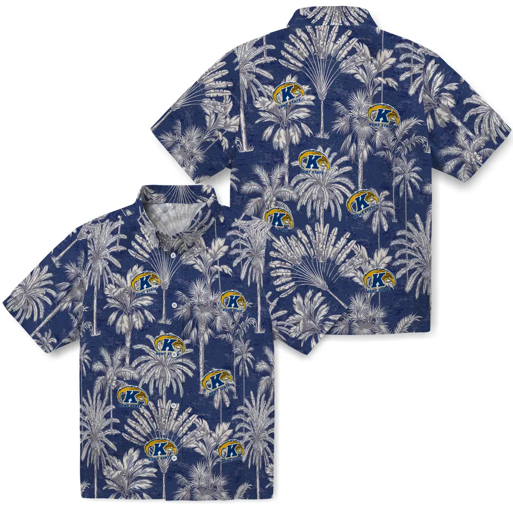 Kent State Golden Flashes Hawaiian Shirt - Vintage Palm Tree kent state golden flashes palm shadows navy blue hawaiian shirts high quality