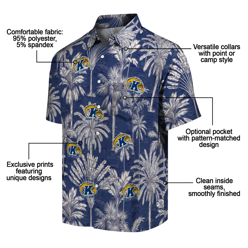Kent State Golden Flashes Hawaiian Shirt - Vintage Palm Tree kent state golden flashes palm shadows navy blue hawaiian shirts new arrival