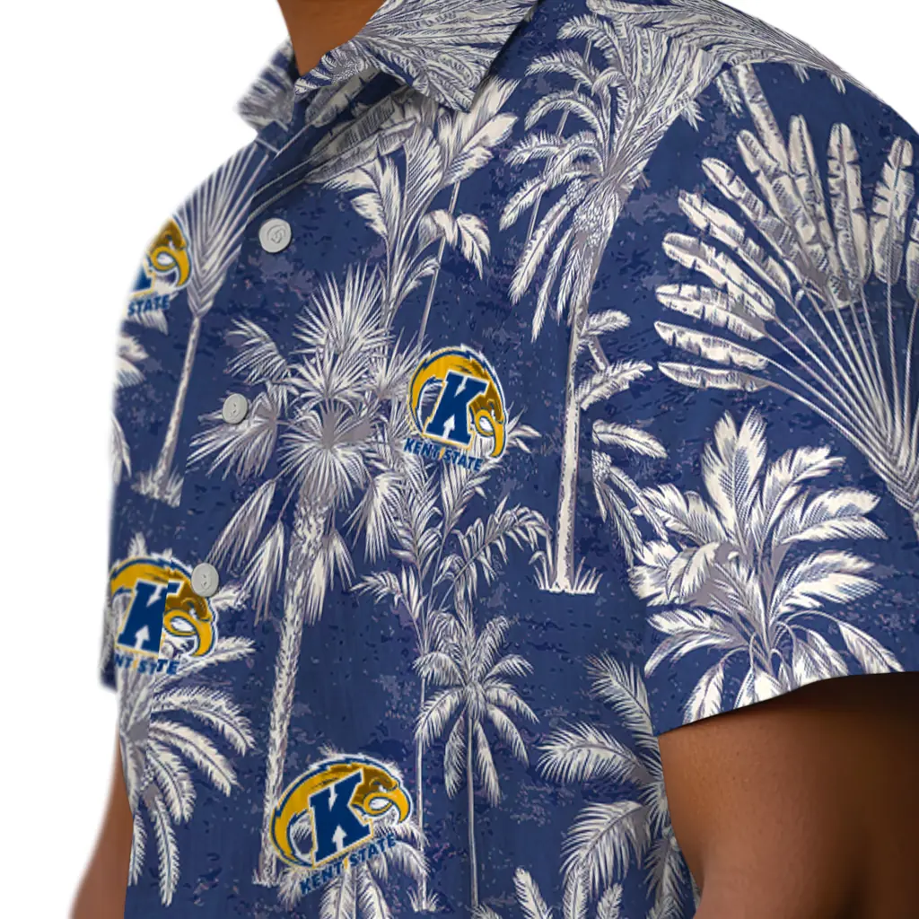 Kent State Golden Flashes Hawaiian Shirt - Vintage Palm Tree kent state golden flashes palm shadows navy blue hawaiian shirts trendy