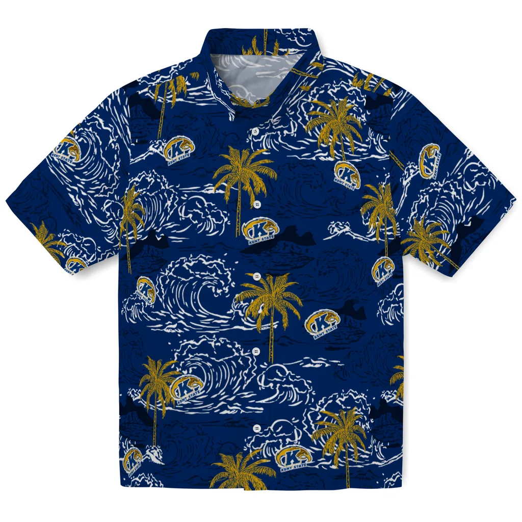 Kent State Golden Flashes Hawaiian Shirt - Wave Palm kent state golden flashes wave palm navy blue hawaiian shirts best selling