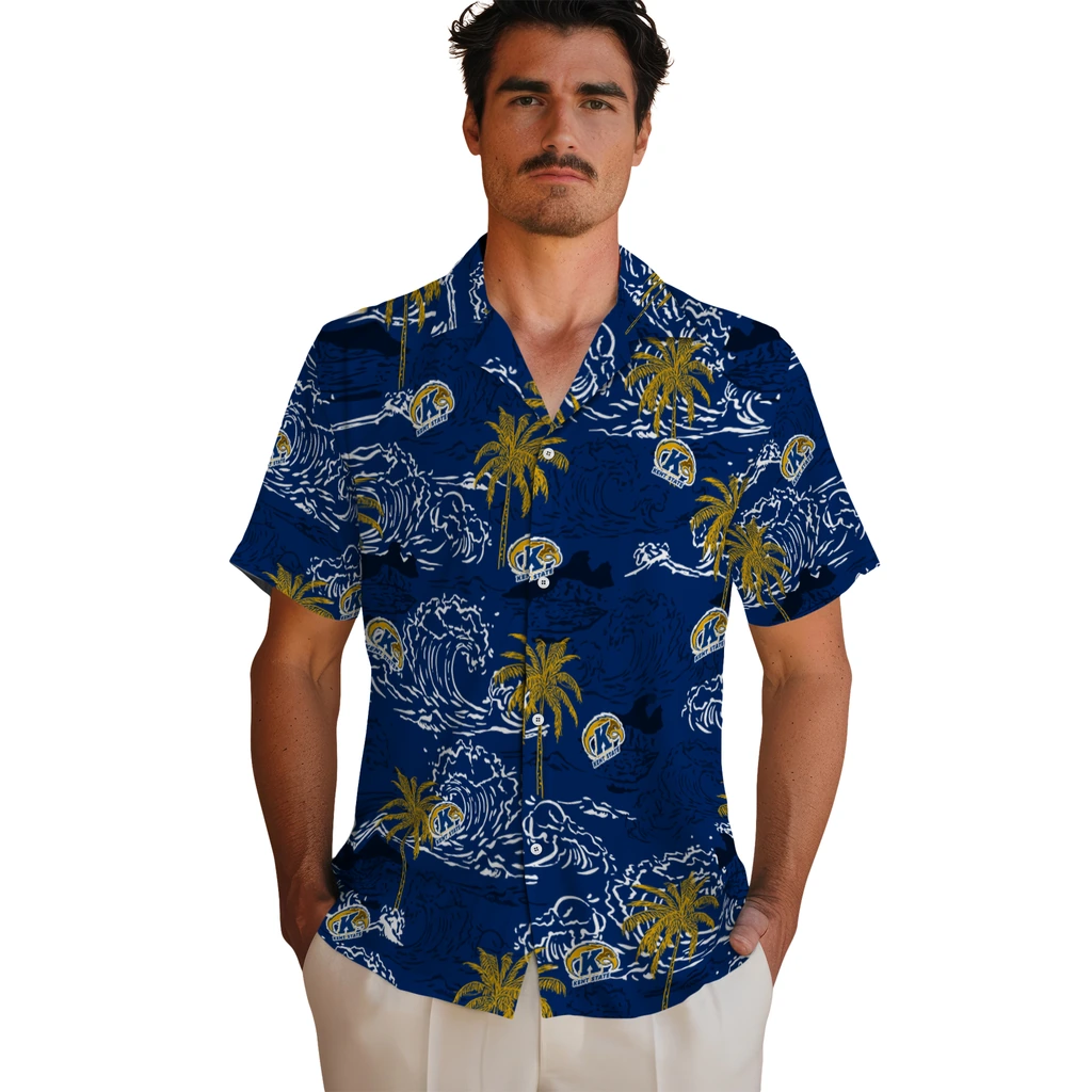 Kent State Golden Flashes Hawaiian Shirt - Wave Palm kent state golden flashes wave palm navy blue hawaiian shirts fashion forward