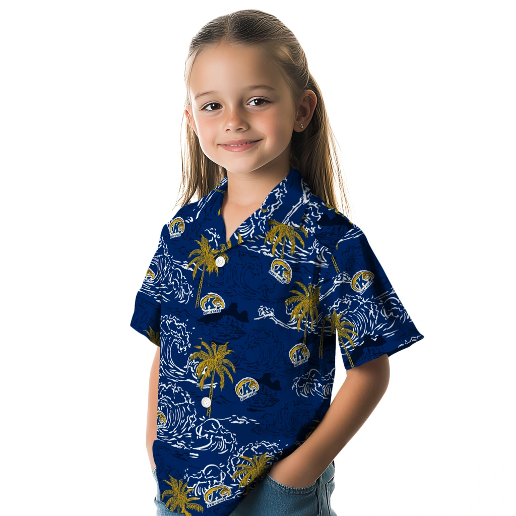 Kent State Golden Flashes Hawaiian Shirt - Wave Palm kent state golden flashes wave palm navy blue hawaiian shirts premium grade