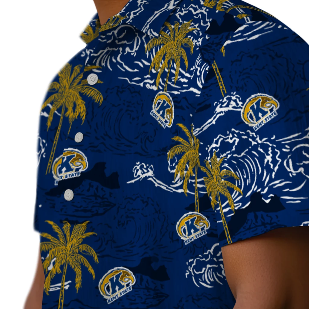 Kent State Golden Flashes Hawaiian Shirt - Wave Palm kent state golden flashes wave palm navy blue hawaiian shirts trendy