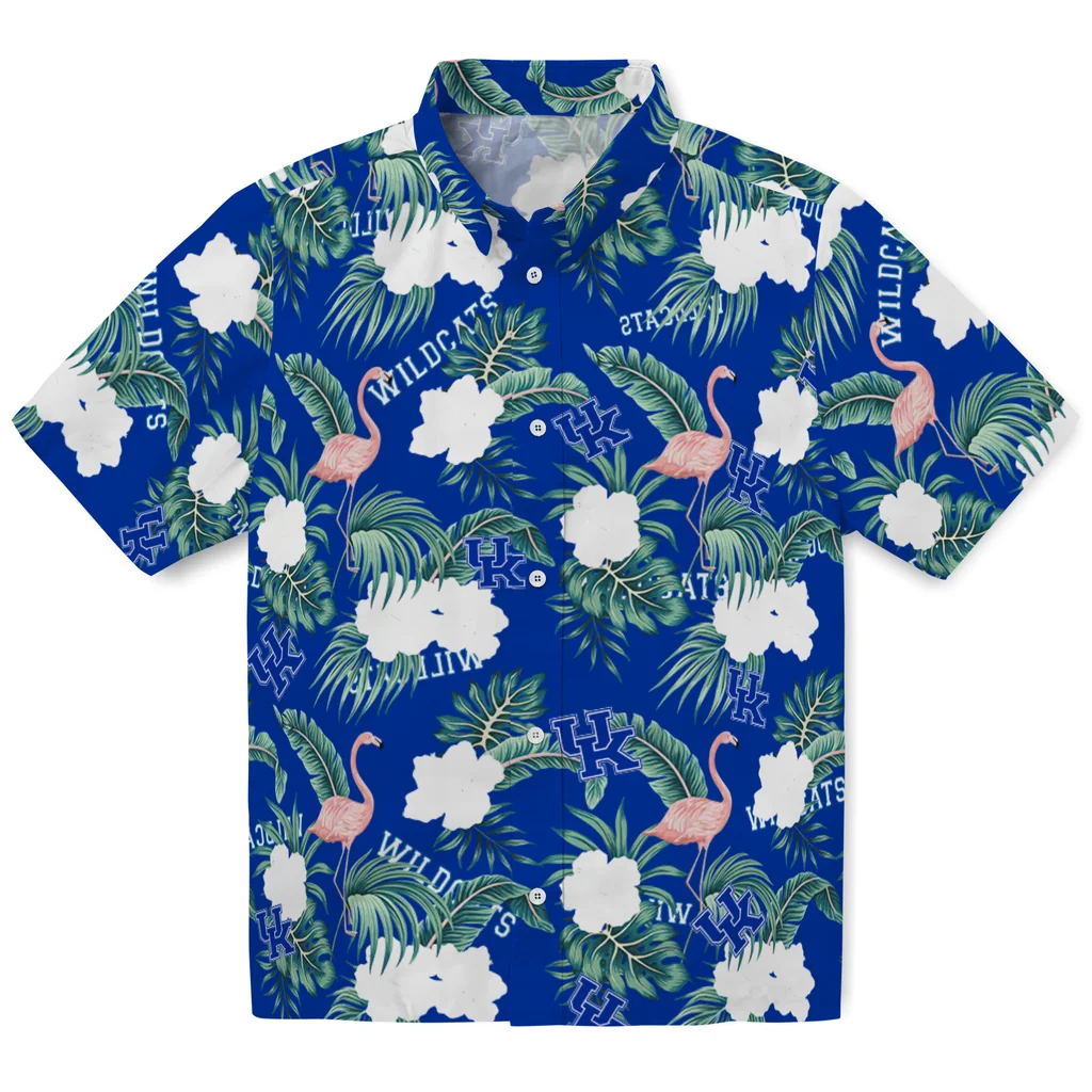 Kentucky Wildcats Hawaiian Shirt - Flamingo and Hibiscus kentucky wildcats flamingo palms blue hawaiian shirts best selling