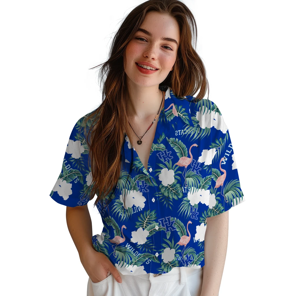 Kentucky Wildcats Hawaiian Shirt - Flamingo and Hibiscus kentucky wildcats flamingo palms blue hawaiian shirts latest model