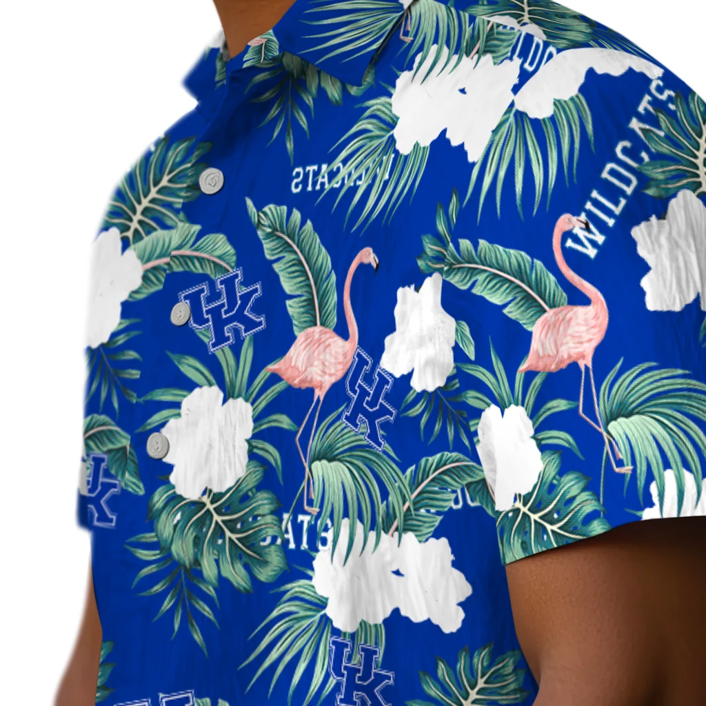Kentucky Wildcats Hawaiian Shirt - Flamingo and Hibiscus kentucky wildcats flamingo palms blue hawaiian shirts trendy