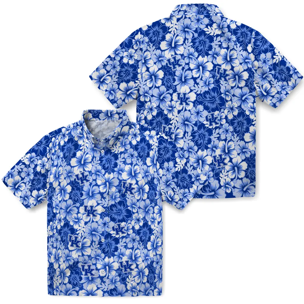 Kentucky Wildcats Hawaiian Shirt - Hibiscus Blooms kentucky wildcats hibiscus blooms blue hawaiian shirts high quality