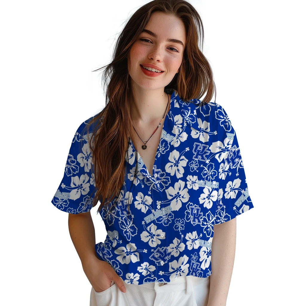 Kentucky Wildcats Hawaiian Shirt - Hibiscus Flower Design kentucky wildcats hibiscus bloom blue hawaiian shirts latest model