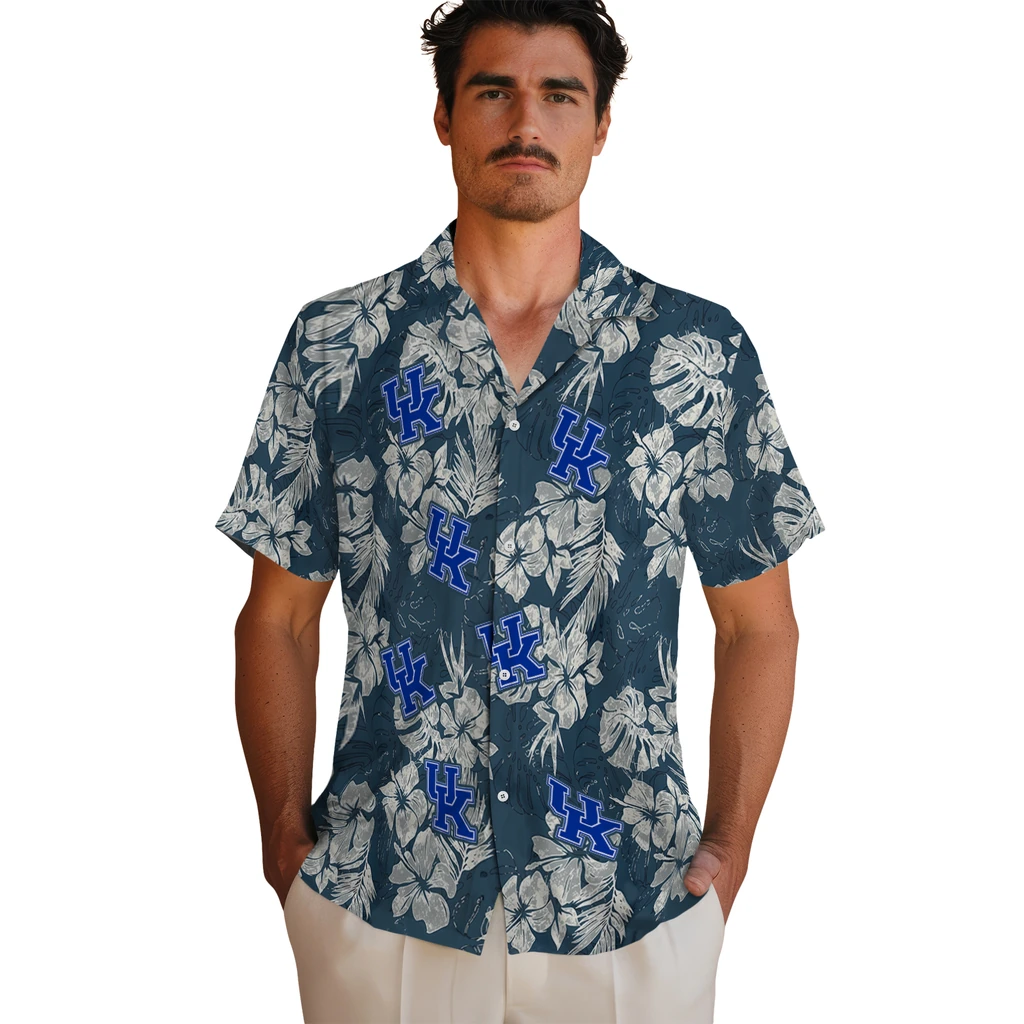 Kentucky Wildcats Hawaiian Shirt - Hibiscus Flowers kentucky wildcats hibiscus flowers navy blue hawaiian shirts fashion forward