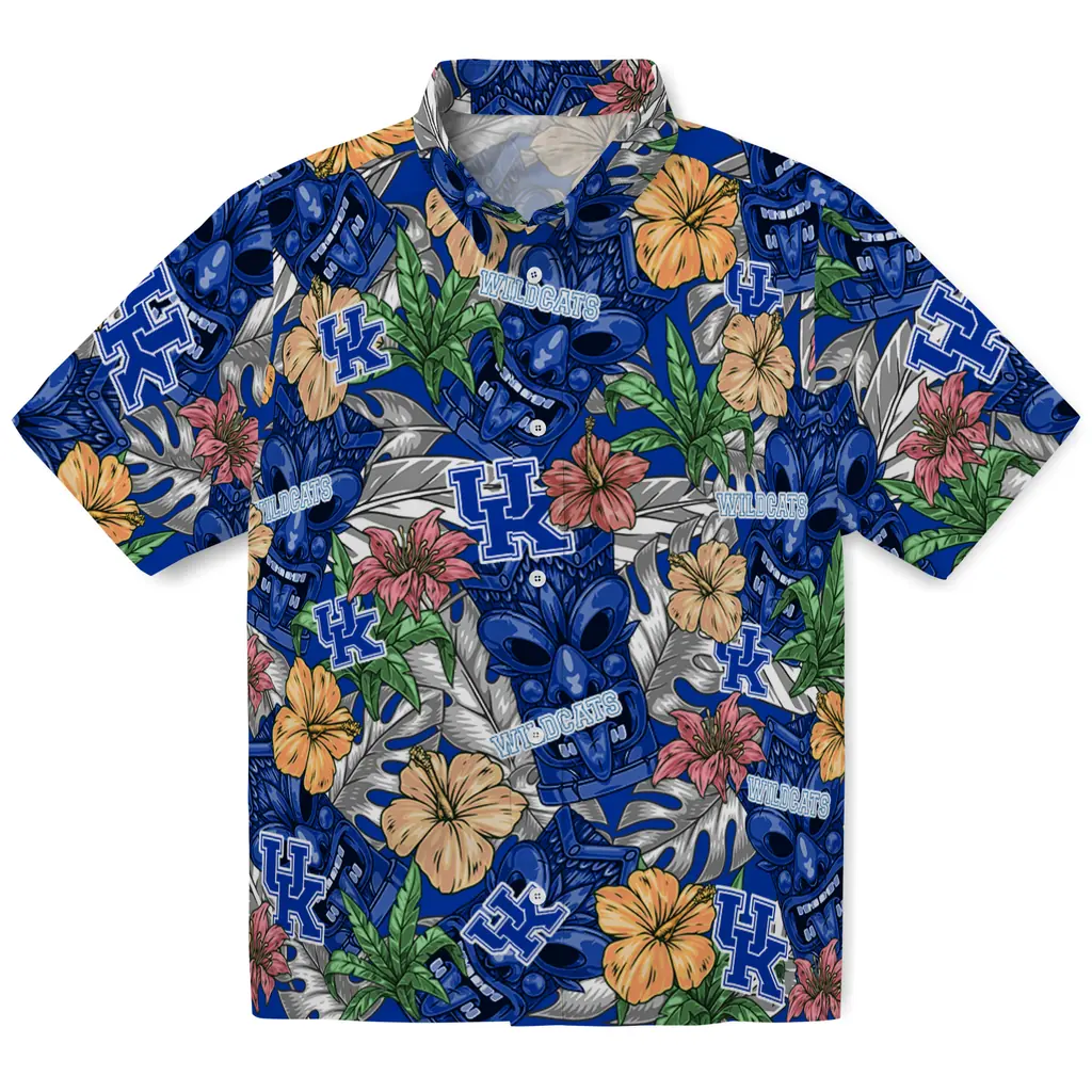 Kentucky Wildcats Hawaiian Shirt - Hibiscus Tiki Jungle kentucky wildcats tiki jungle blue hawaiian shirts best selling