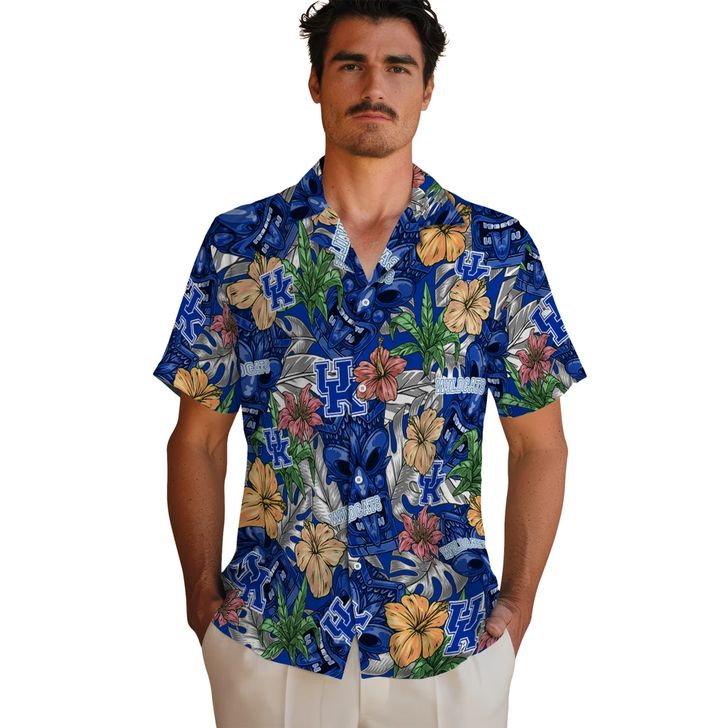 Kentucky Wildcats Hawaiian Shirt - Hibiscus Tiki Jungle kentucky wildcats tiki jungle blue hawaiian shirts fashion forward