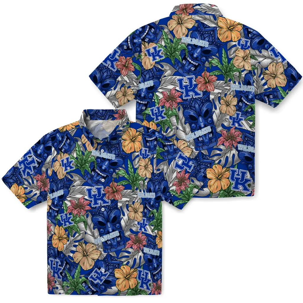 Kentucky Wildcats Hawaiian Shirt - Hibiscus Tiki Jungle kentucky wildcats tiki jungle blue hawaiian shirts high quality