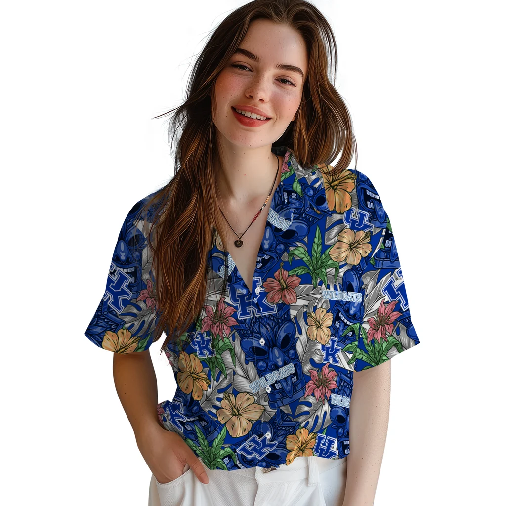 Kentucky Wildcats Hawaiian Shirt - Hibiscus Tiki Jungle kentucky wildcats tiki jungle blue hawaiian shirts latest model