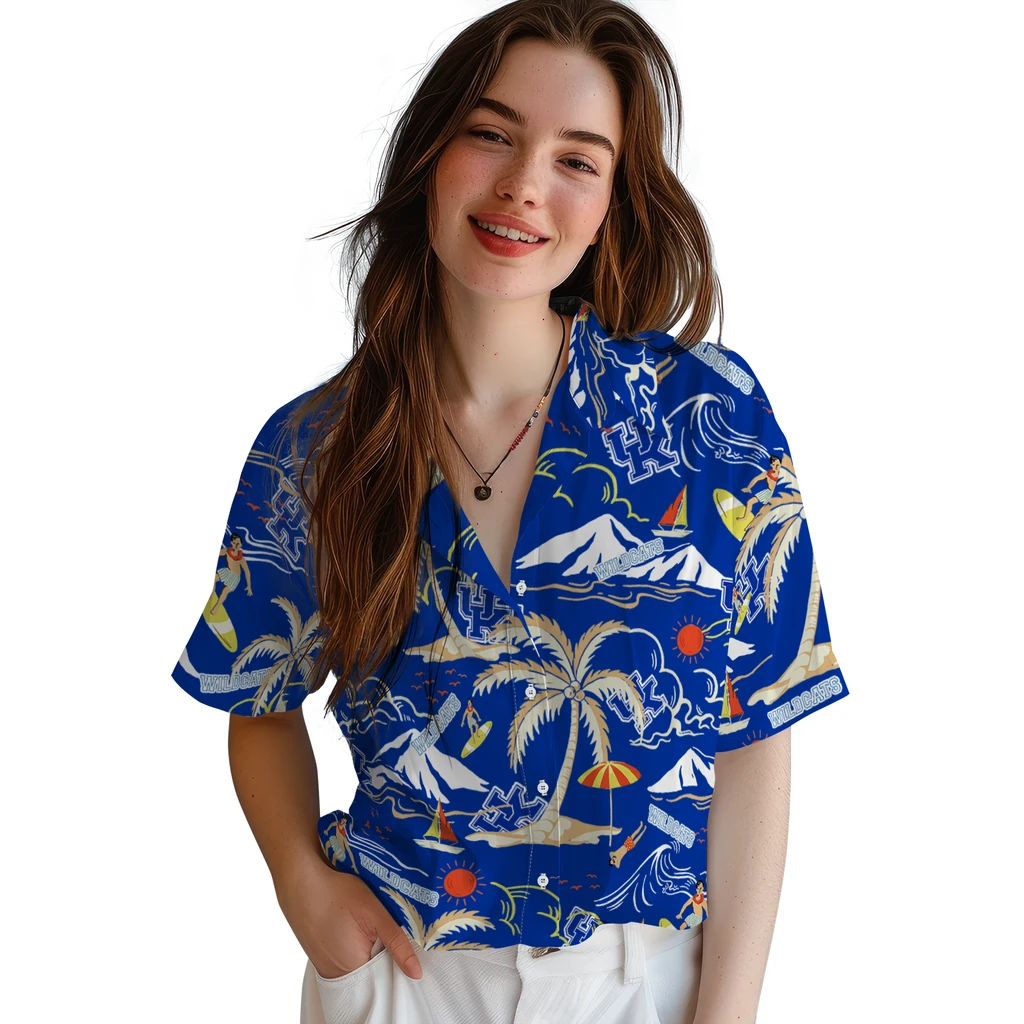 Kentucky Wildcats Hawaiian Shirt - Palm Tree Island kentucky wildcats palm tree island blue hawaiian shirts latest model