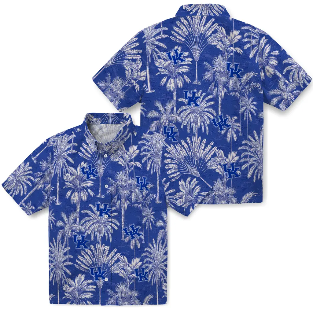 Kentucky Wildcats Hawaiian Shirt - Vintage Palm Tree kentucky wildcats palm shadows blue hawaiian shirts high quality