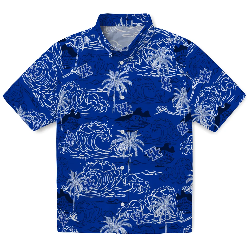 Kentucky Wildcats Hawaiian Shirt - Wave Palm kentucky wildcats wave palm blue hawaiian shirts best selling