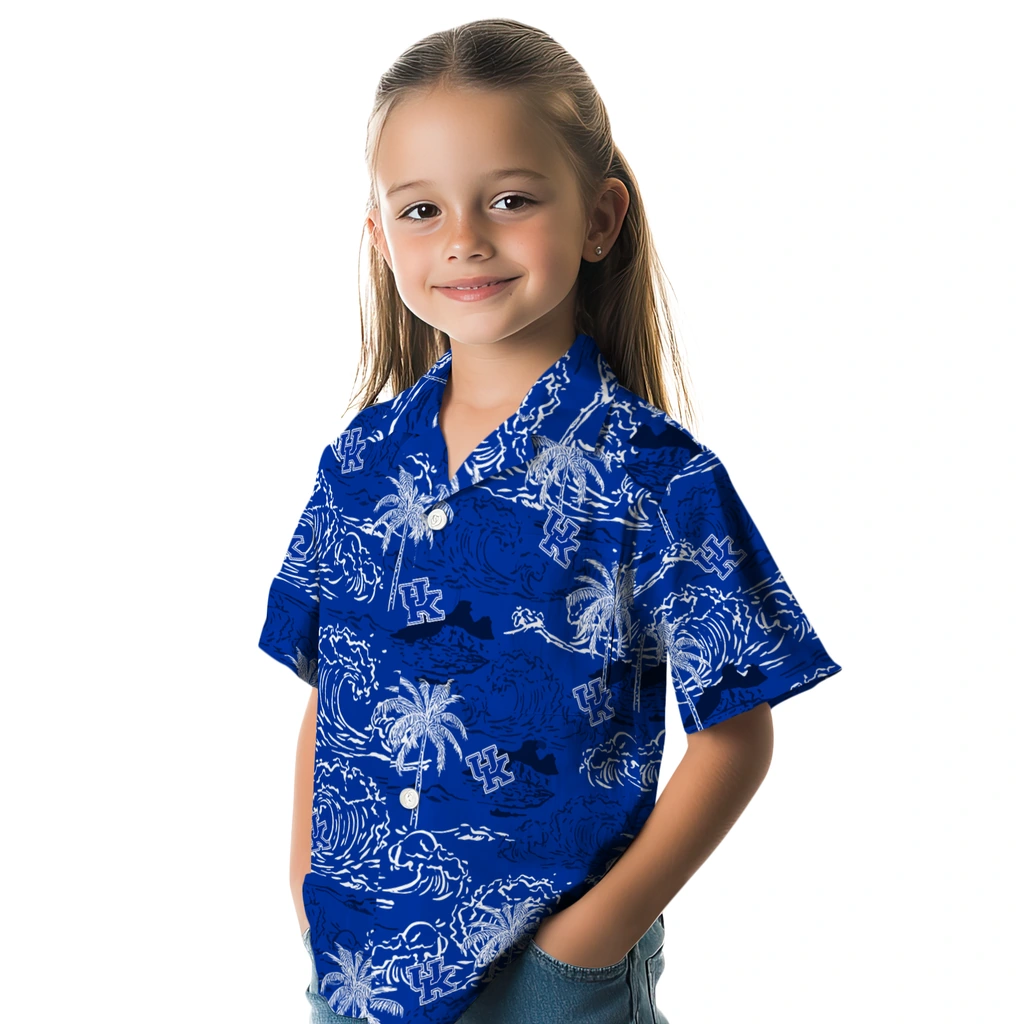 Kentucky Wildcats Hawaiian Shirt - Wave Palm kentucky wildcats wave palm blue hawaiian shirts premium grade