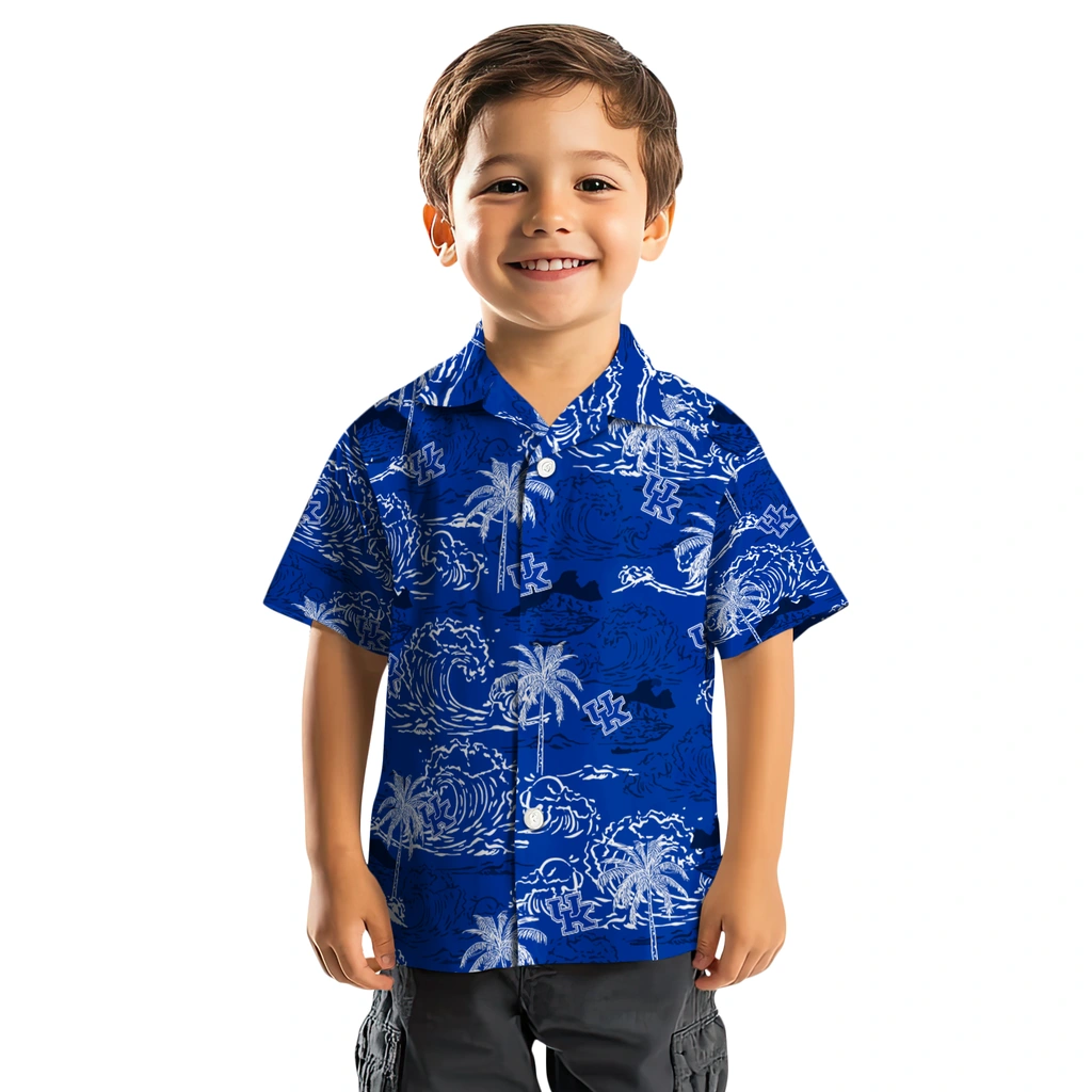 Kentucky Wildcats Hawaiian Shirt - Wave Palm kentucky wildcats wave palm blue hawaiian shirts top rated