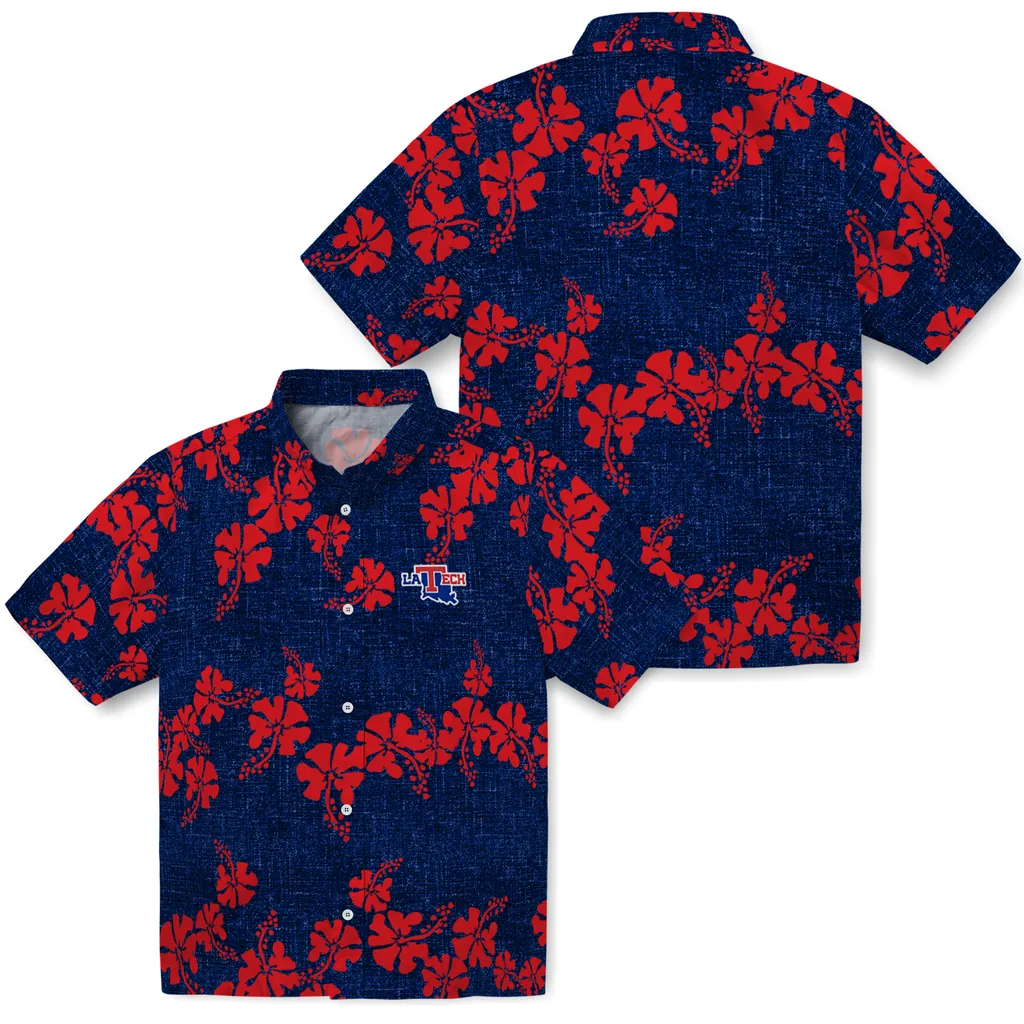 LA Tech Hawaiian Shirt - 50th State Flower la tech hibiscus petals blue hawaiian shirts high quality