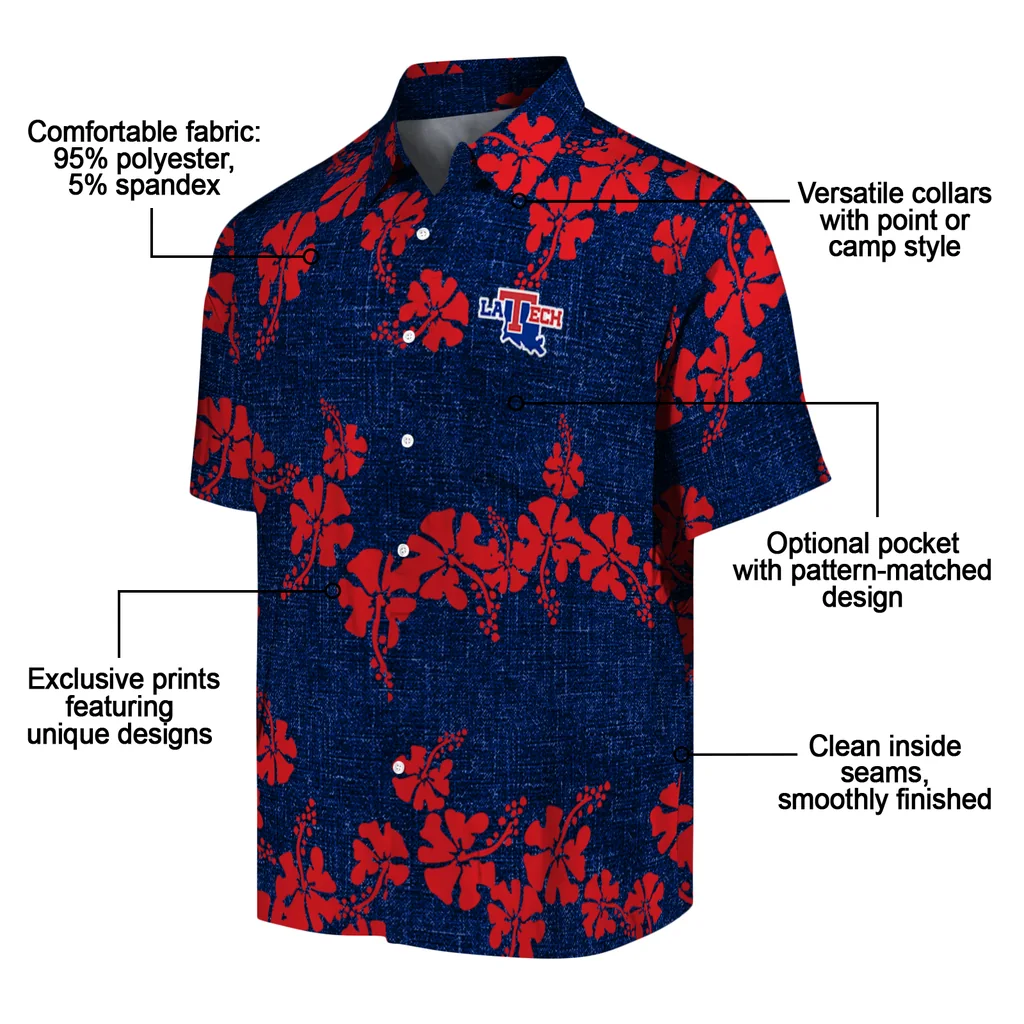 LA Tech Hawaiian Shirt - 50th State Flower la tech hibiscus petals blue hawaiian shirts new arrival