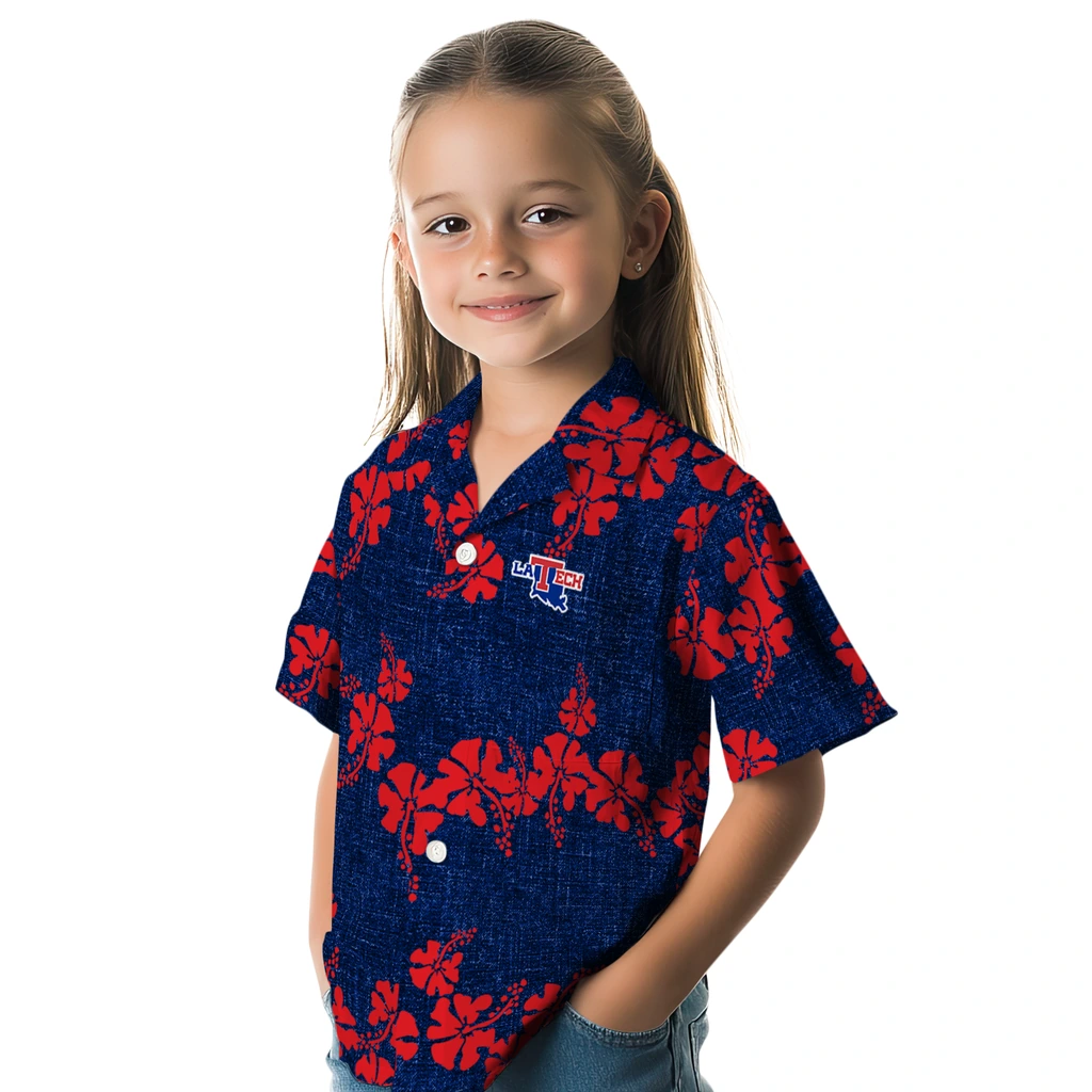 LA Tech Hawaiian Shirt - 50th State Flower la tech hibiscus petals blue hawaiian shirts premium grade