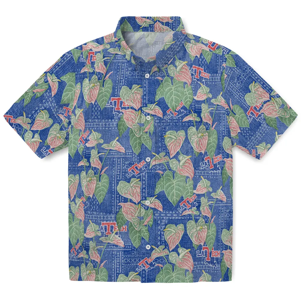 LA Tech Hawaiian Shirt - Anthurium Overlay la tech anthurium overlay blue hawaiian shirts best selling