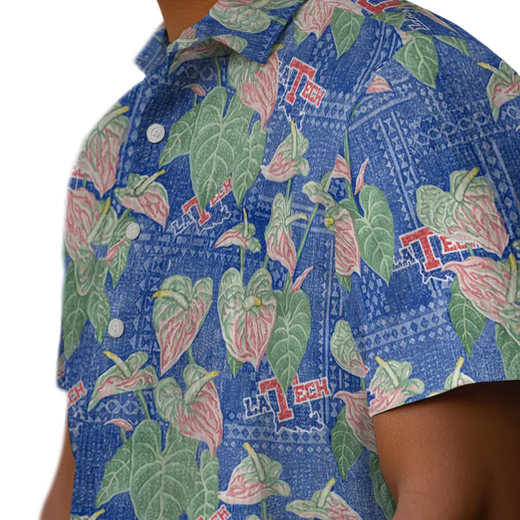 LA Tech Hawaiian Shirt - Anthurium Overlay la tech anthurium overlay blue hawaiian shirts trendy