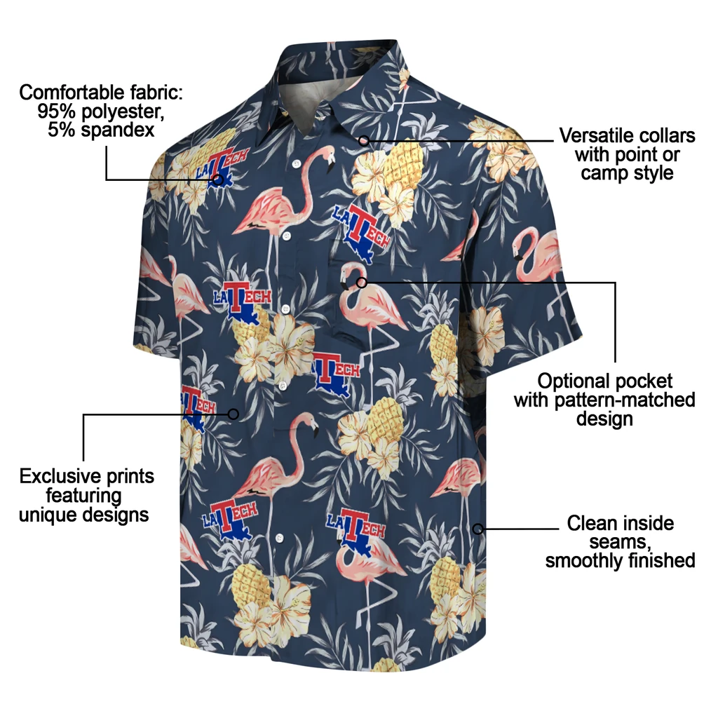 LA Tech Hawaiian Shirt - Flamingo Hibiscus la tech flamingo hibiscus navy hawaiian shirts new arrival