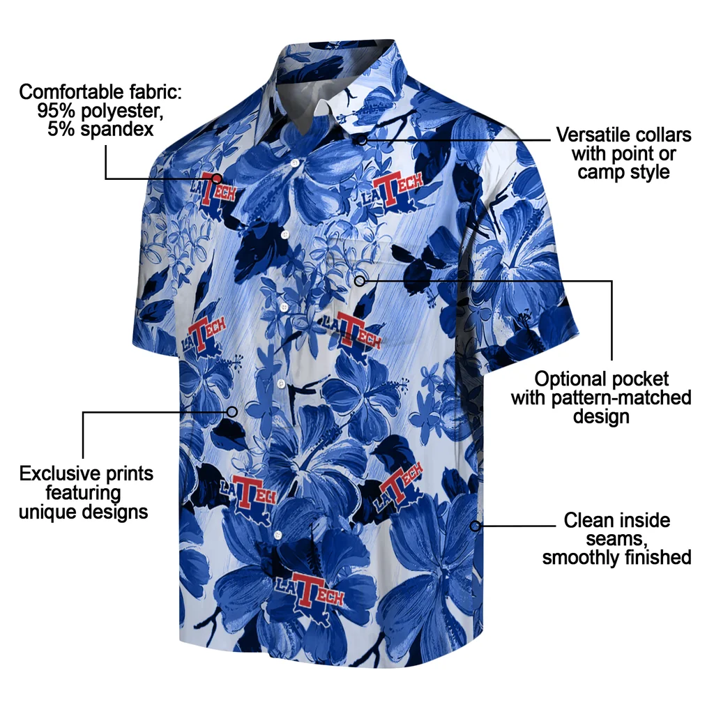LA Tech Hawaiian Shirt - Hibiscus Arrangement la tech hibiscus arrangement blue hawaiian shirts new arrival