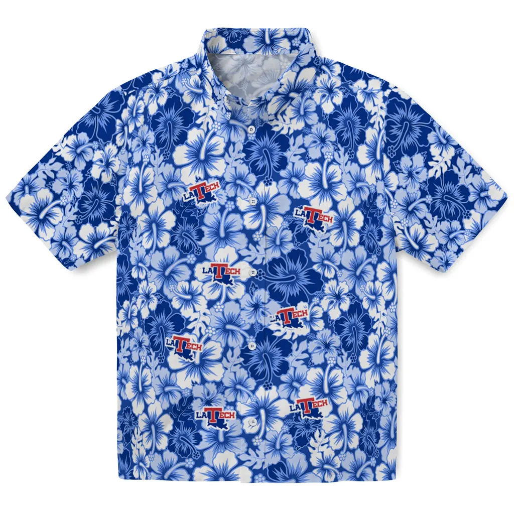 LA Tech Hawaiian Shirt - Hibiscus Blooms la tech hibiscus blooms blue hawaiian shirts best selling