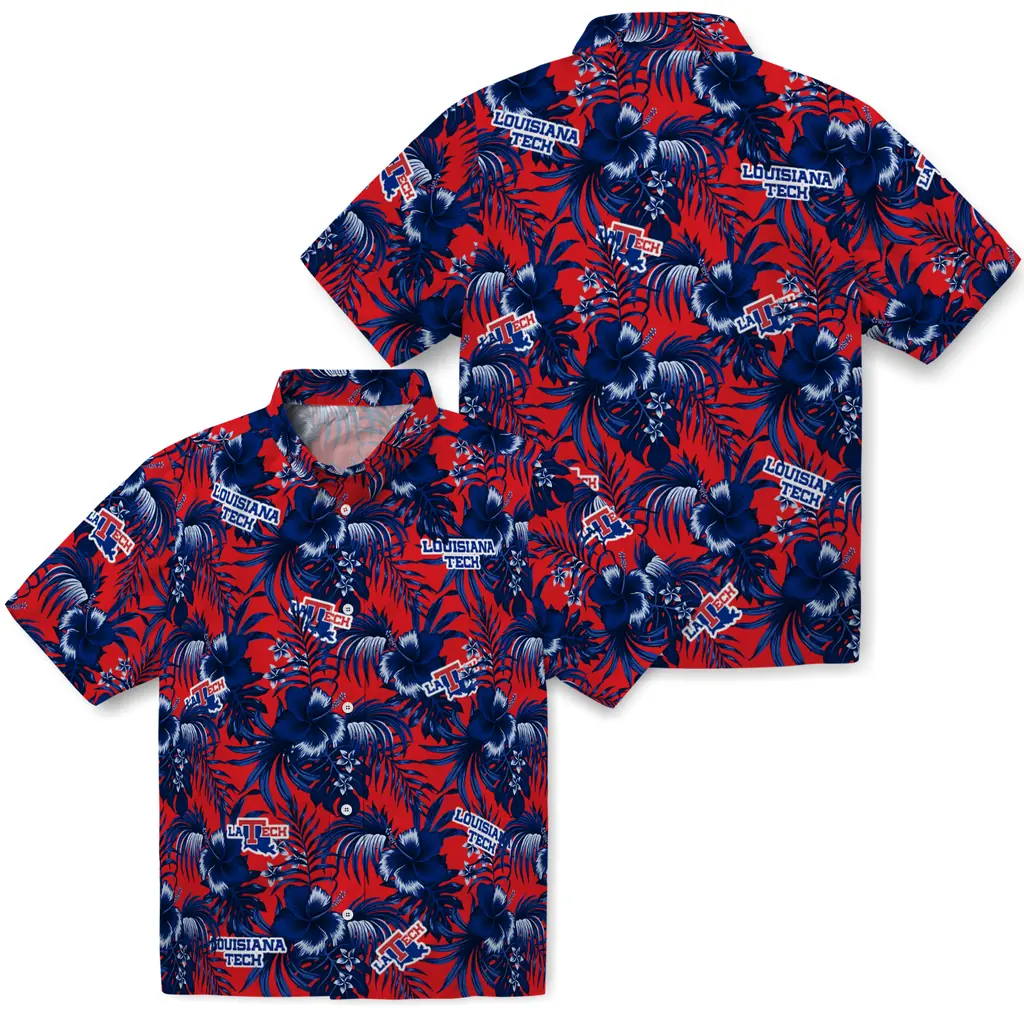 LA Tech Hawaiian Shirt - Hibiscus Exotic la tech hibiscus exotic blue hawaiian shirts high quality