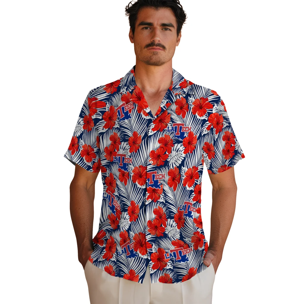 LA Tech Hawaiian Shirt - Hibiscus Fiesta la tech hibiscus fiesta red royal blue hawaiian shirts fashion forward