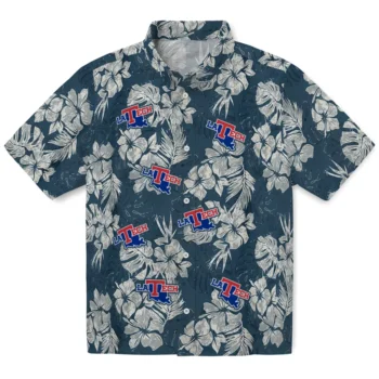 la tech hibiscus flowers navy blue hawaiian shirts best selling
