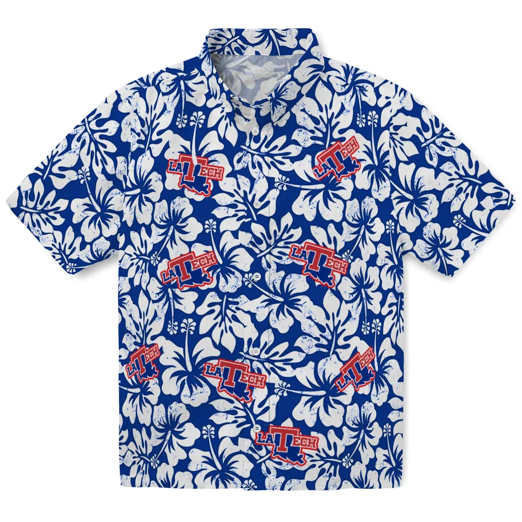 LA Tech Hawaiian Shirt - Hibiscus Motif la tech hibiscus motif blue white hawaiian shirts best selling