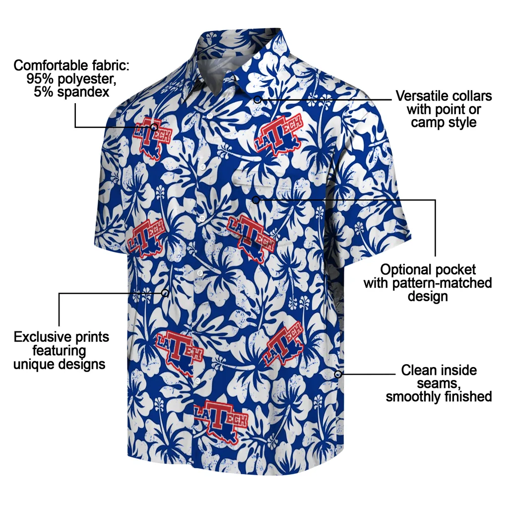 LA Tech Hawaiian Shirt - Hibiscus Motif la tech hibiscus motif blue white hawaiian shirts new arrival