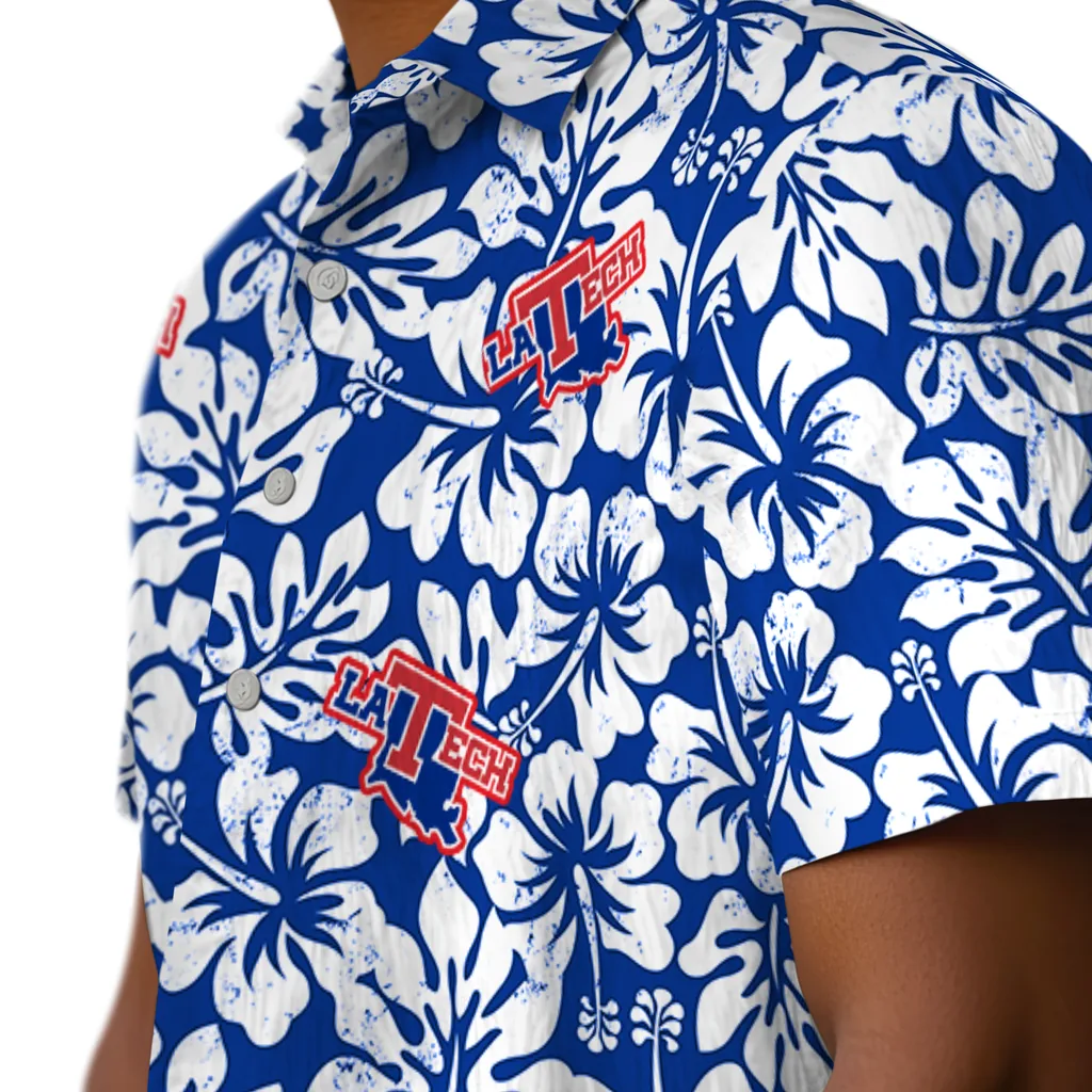 LA Tech Hawaiian Shirt - Hibiscus Motif la tech hibiscus motif blue white hawaiian shirts trendy
